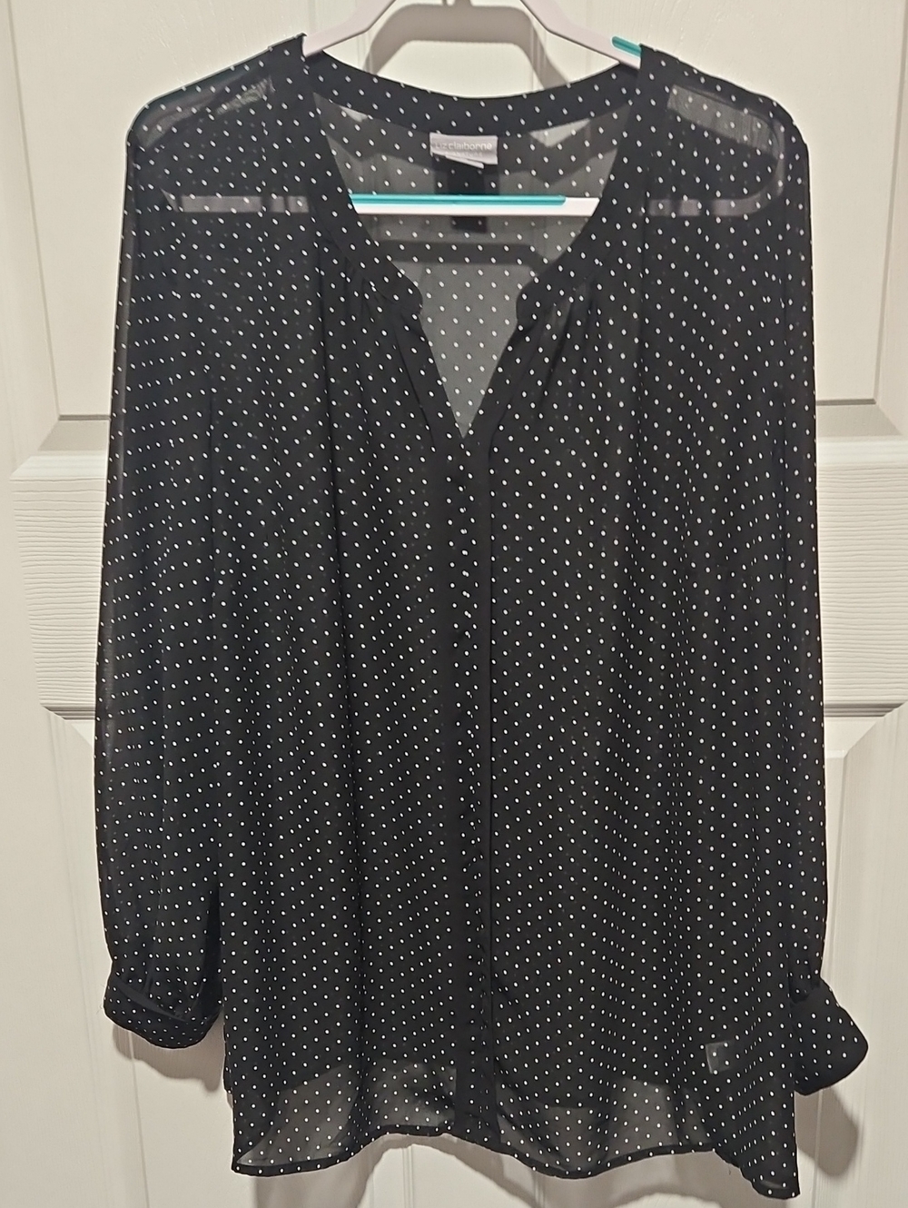 Liz Claiborne Black Sheer Polka Dot Blouse